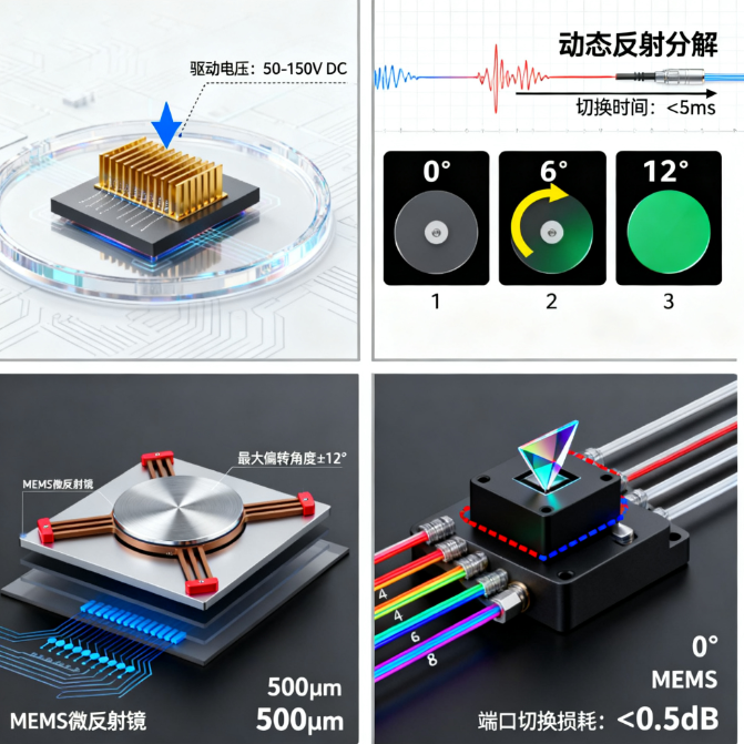 MEMS光開關工作原理靜電驅動微反射鏡光路切換光通信 MEMS光開關工作原理靜電驅動微反射鏡光路切換光通信