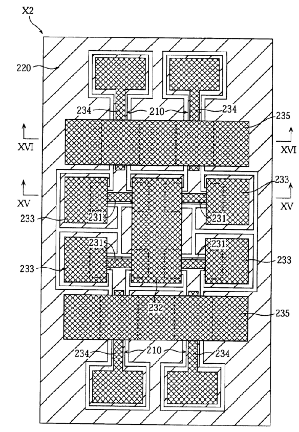 第二實(shí)施例的微型開(kāi)關(guān)器件的平面圖 第二實(shí)施例的微型開(kāi)關(guān)器件的平面圖