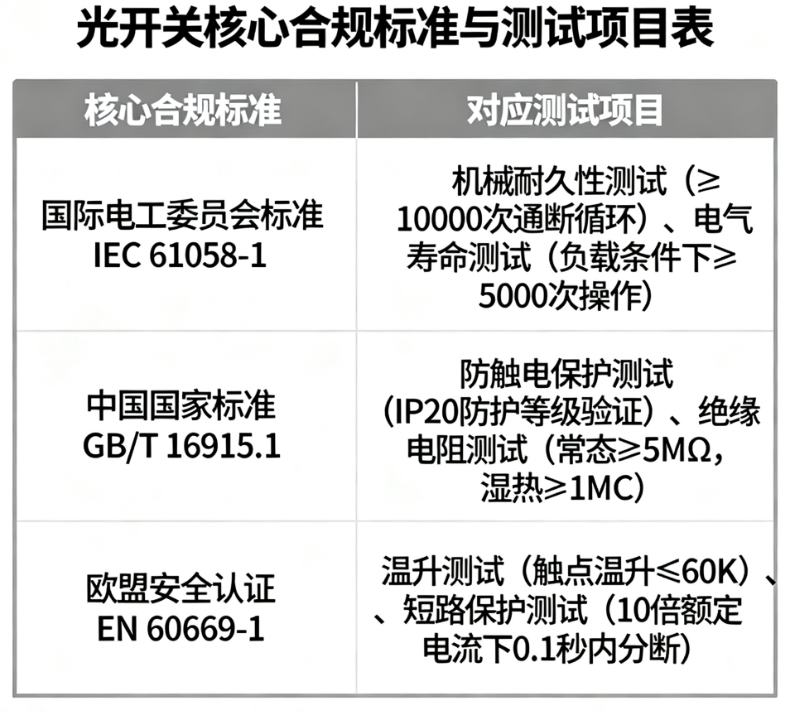 光開關(guān)行業(yè)標準合規(guī)測試項目認證要求 光開關(guān)行業(yè)標準合規(guī)測試項目認證要求